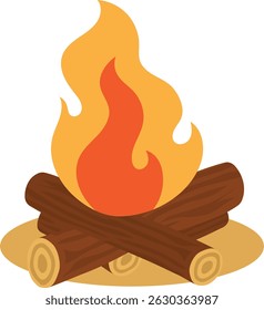 Wood Campfire Isolated on White Background. Vector Illustration in Flat Cartoon Design