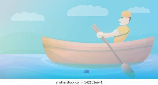 Wood canoe boat concept banner. Cartoon illustration of wood canoe boat vector concept banner for web design