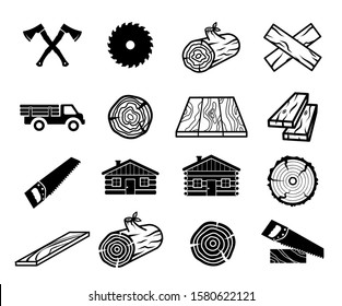 Wood and carpentry icon set vector collection