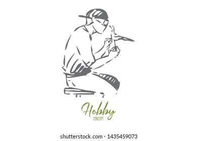 Wood carving concept sketch. Isolated vector illustration