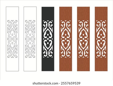 Wood carving design for fencing or balustarde with floral motive for traditional tropical house and resort in malaysia, indonesia and thailand