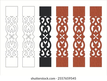 Wood carving design for fencing or balustarde with floral motive for traditional tropical house and resort in malaysia, indonesia and thailand