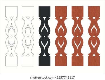 Wood carving design for fencing or balustrade with floral motive for traditional tropical house and resort in malaysia, indonesia and thailand