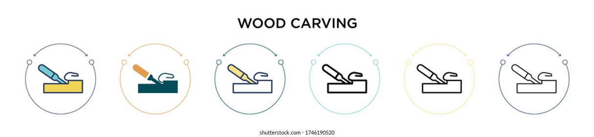 Wood carving icon in filled, thin line, outline and stroke style. Vector illustration of two colored and black wood carving vector icons designs can be used for mobile, ui, web