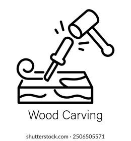 Wood carving icon in line style 