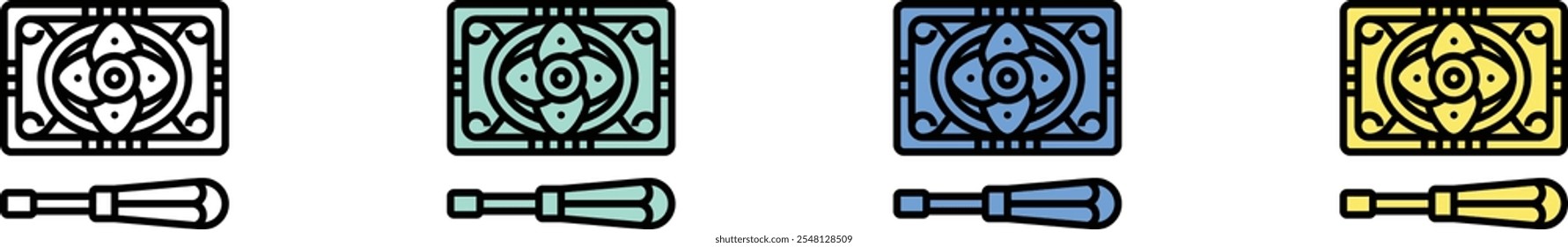 wood carving icon. Outline, Green, Blue and Yellow Style Design Isolated On White Background