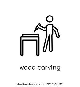 Wood carving icon. Trendy modern flat linear vector Wood carving icon on white background from thin line Activity and Hobbies collection, editable outline stroke vector illustration