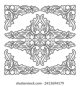 wood carving pattern illustration, simple decoration illustration art