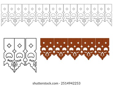 Wood carving roof skirting panel fascia board design with floral motive for traditional tropical house and resort