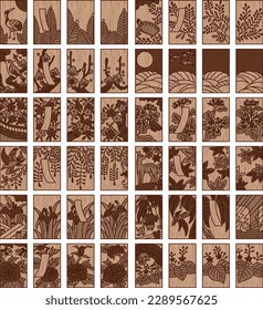Wood carving style simple Hanafuda icon set