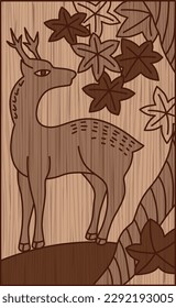 Wood carving-style hanafuda Kannazuki autumn leaves deer October