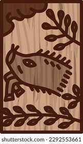 Wood carving-style mini Hanafuda Buntsuki Hagi Boar July Hagi and Boar