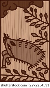 Wood carving-style simple Hanafuda Buntsuki Hagi Boar July Hagi and Boar