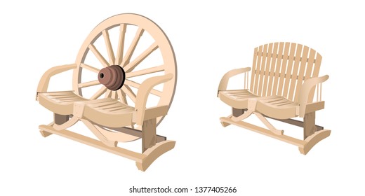 Wood chair bench on black background - Vector