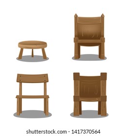 Wood Chair Cartoon Collection Set Vector