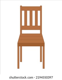 Wood chair icon. Furniture. Simple. Flat art. Brown color. Isolated element. Vector texture. White backdrop. 