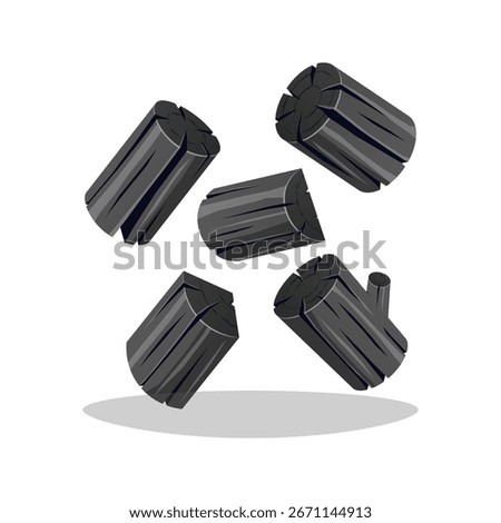 Wood charcoal vector isolated on white background.
