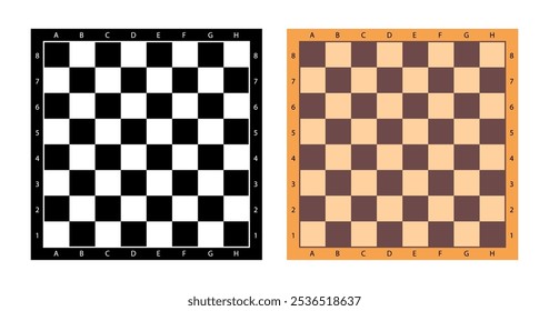 Quadro de xadrez xadrez xadrez xadrez em madeira. Chessman em estilo plano. Figuras do jogo. Jogo de estratégia, atividade de hobby inteligente, competição ou torneio. Ilustração vetorial