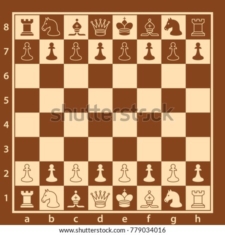 Wood chess board with chess pieces. Chess pieces in flat style. Vector illustration