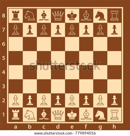 Wood chess board with chess pieces. Chess pieces in flat style. Vector illustration