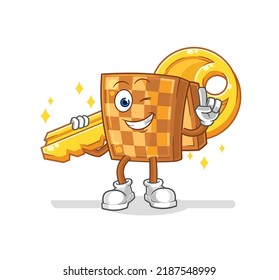 the wood chess carry the key mascot. cartoon vector