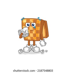 the wood chess cry with a tissue. cartoon mascot vector