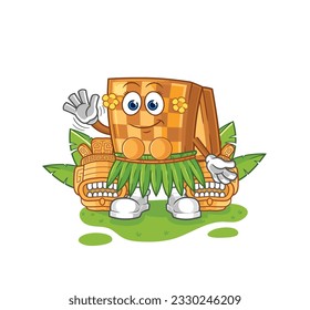 the wood chess hawaiian waving character. cartoon mascot vector