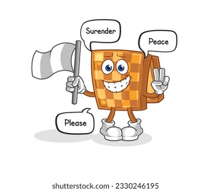the wood chess hold surrender flag mascot. cartoon vector
