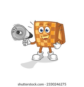 the wood chess holding hand loudspeakers vector. cartoon character