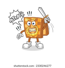 the wood chess knights attack with sword. cartoon mascot vector