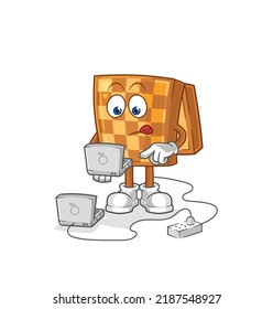 the wood chess with laptop mascot. cartoon vector