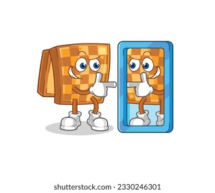 the wood chess looking into mirror cartoon. cartoon mascot vector