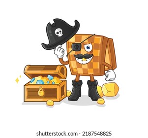 the wood chess pirate with treasure mascot. cartoon vector