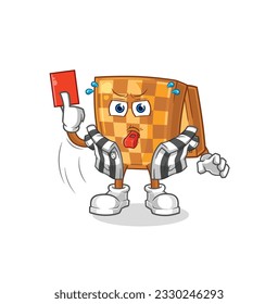 the wood chess referee with red card illustration. character vector