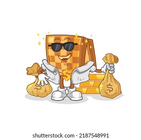 the wood chess rich character. cartoon mascot vector
