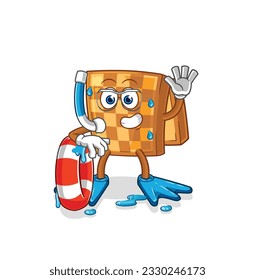 the wood chess swimmer with buoy mascot. cartoon vector