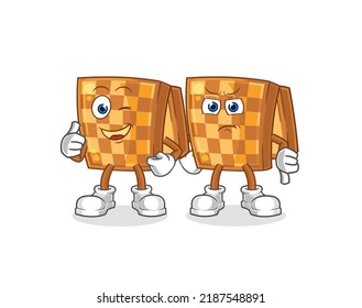 the wood chess thumbs up and thumbs down. cartoon mascot vector
