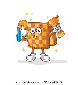 the wood chess winner with trophie. cartoon character