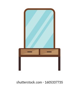 Wood chest of drawers with mirrors. Vector illustration