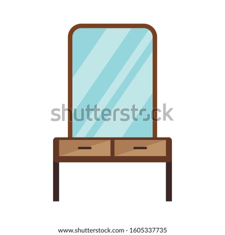 Wood chest of drawers with mirrors. Vector illustration