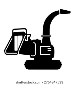 Wood Chipper Shredder Machine Silhouette Vector Illustration Professional Icon for Landscaping Forestry Maintenance and Garden Waste Management Design