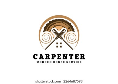 Wood chisel house logo design template for carpenter craftsman symbol