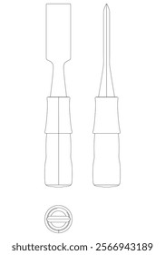 Wood Chisel Line Art Vector Illustration on White Background. High-Detail Design for Carpentry, Woodworking, and DIY Projects