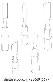 Wood Chisel Line Art Vector Illustration on White Background. High-Detail Design for Carpentry, Woodworking, and DIY Projects