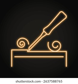 Wood chisel neon icon. Scraper craft tool, carpentry. Vector illustration