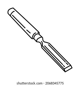 Wood Chisel Part of Contractor Material and Equipment Device Hand Drawn Icon Set Vector.