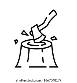 Wood chopping line icon, concept sign, outline vector illustration, linear symbol.