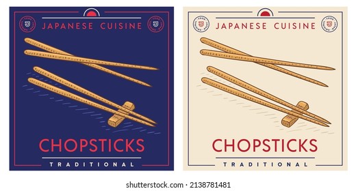 Wood chopsticks vector retro vintage illustration