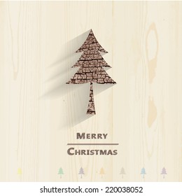 Wood Christmas Tree And Shadow On Background. Eps Vector.