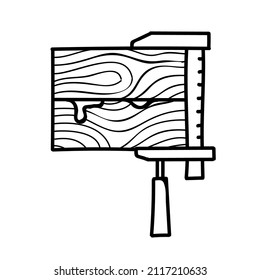 wood clamp icon black and white vector illustration. Editable outline stroke.
